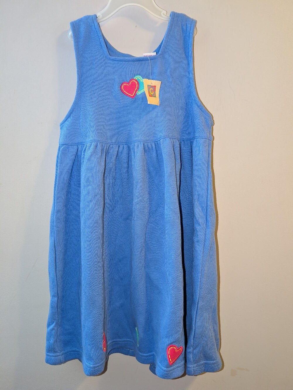 🆕 Vintage Gymboree Girls Blue Heart Appliqué Cotton Dress Pinafore Jumper 5 6